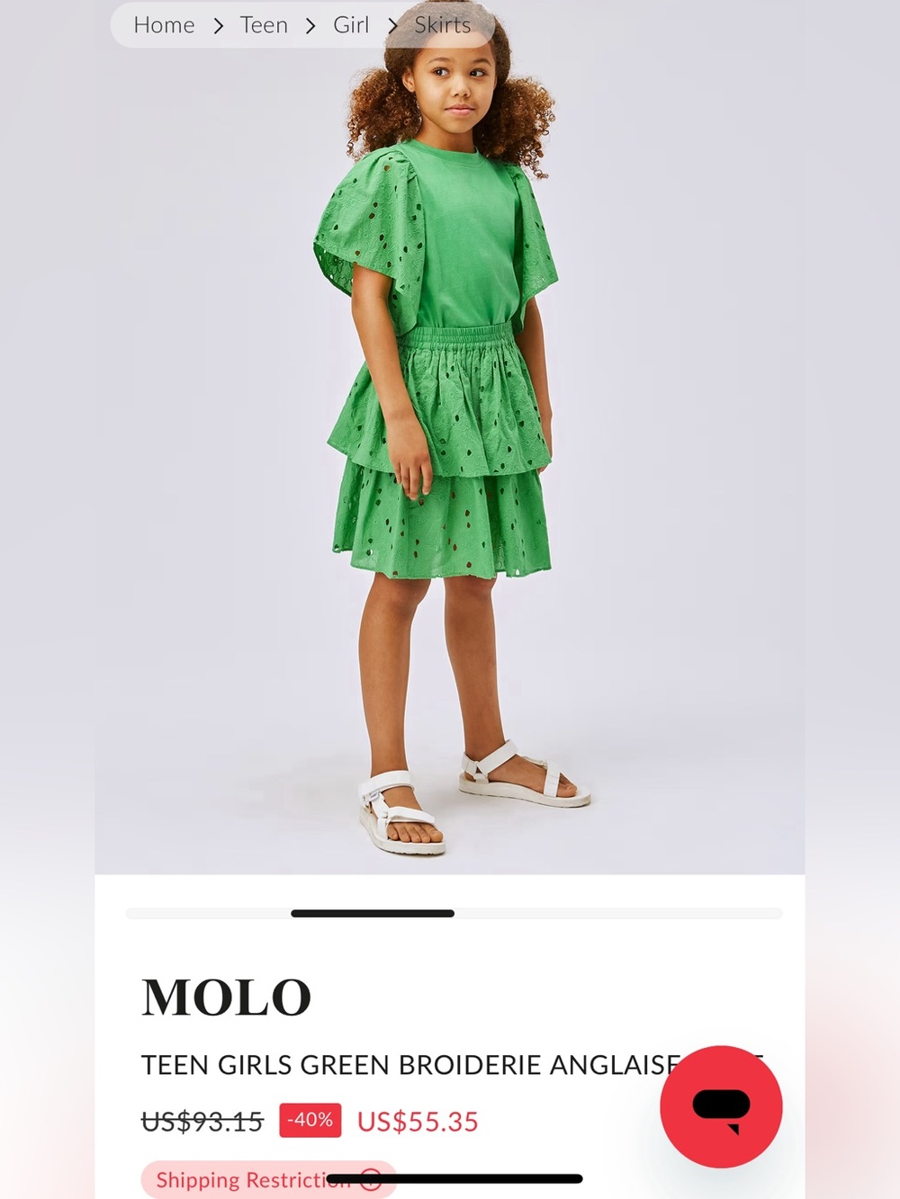 Girls Green Skirt Set